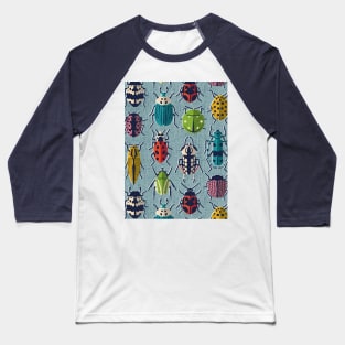 These don't bug me // pattern // duck egg blue background green yellow neon red orange pink blue and black and ivory retro paper cut beetles and insects Baseball T-Shirt